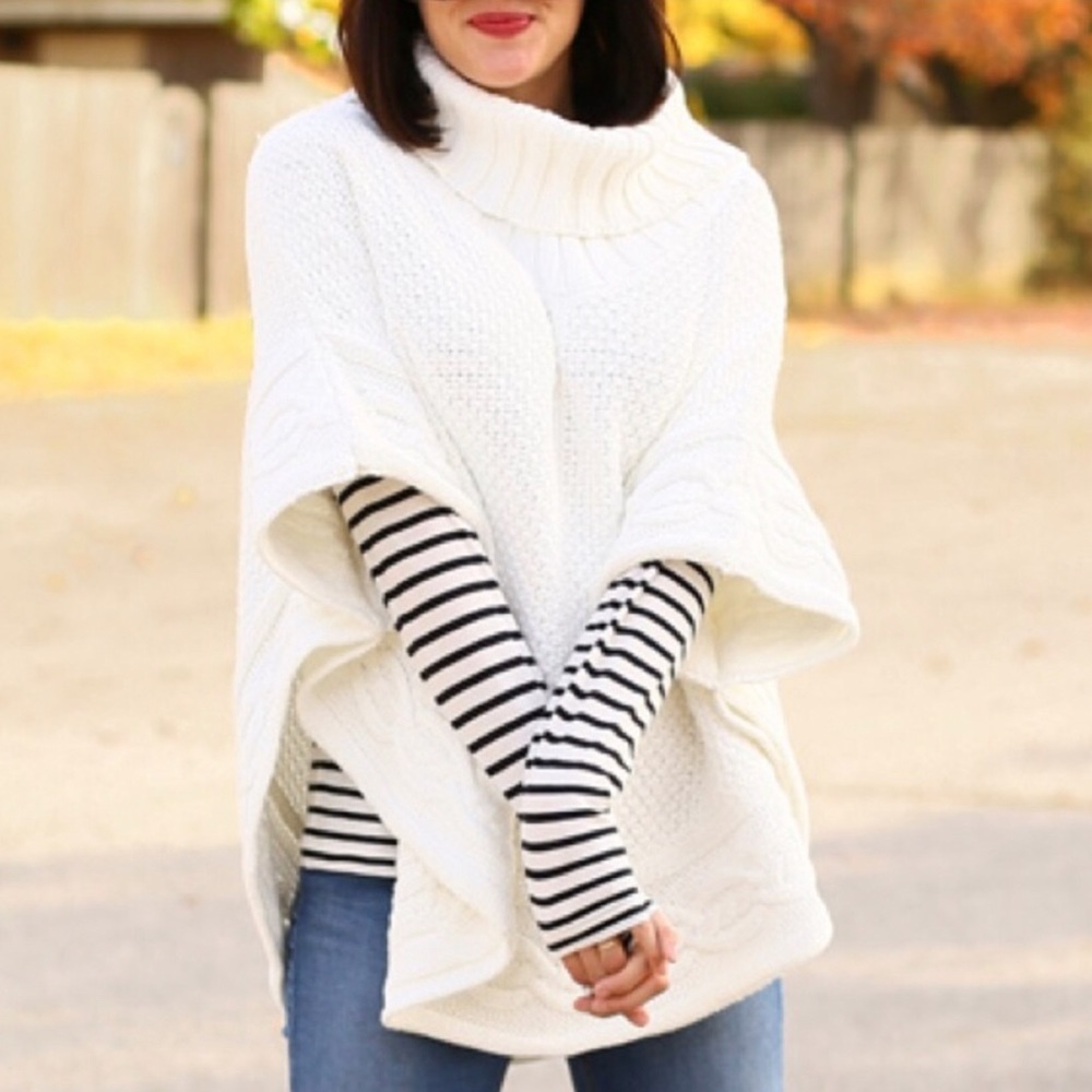 NEXT Wool-Blend Poncho Sweater Knit Top in Ivory Size M New w/Tag